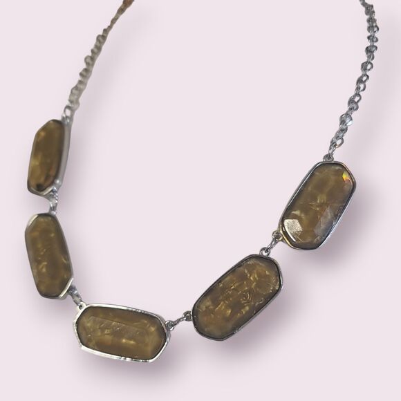 Green Faceted Faux Stone Silver Tone Chain Necklace 20" - Picture 2 of 3